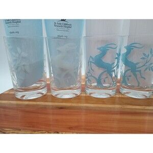 Vtg MCM Federal Glass White Blue Gazelle Highball Glasses Barware Set of 4